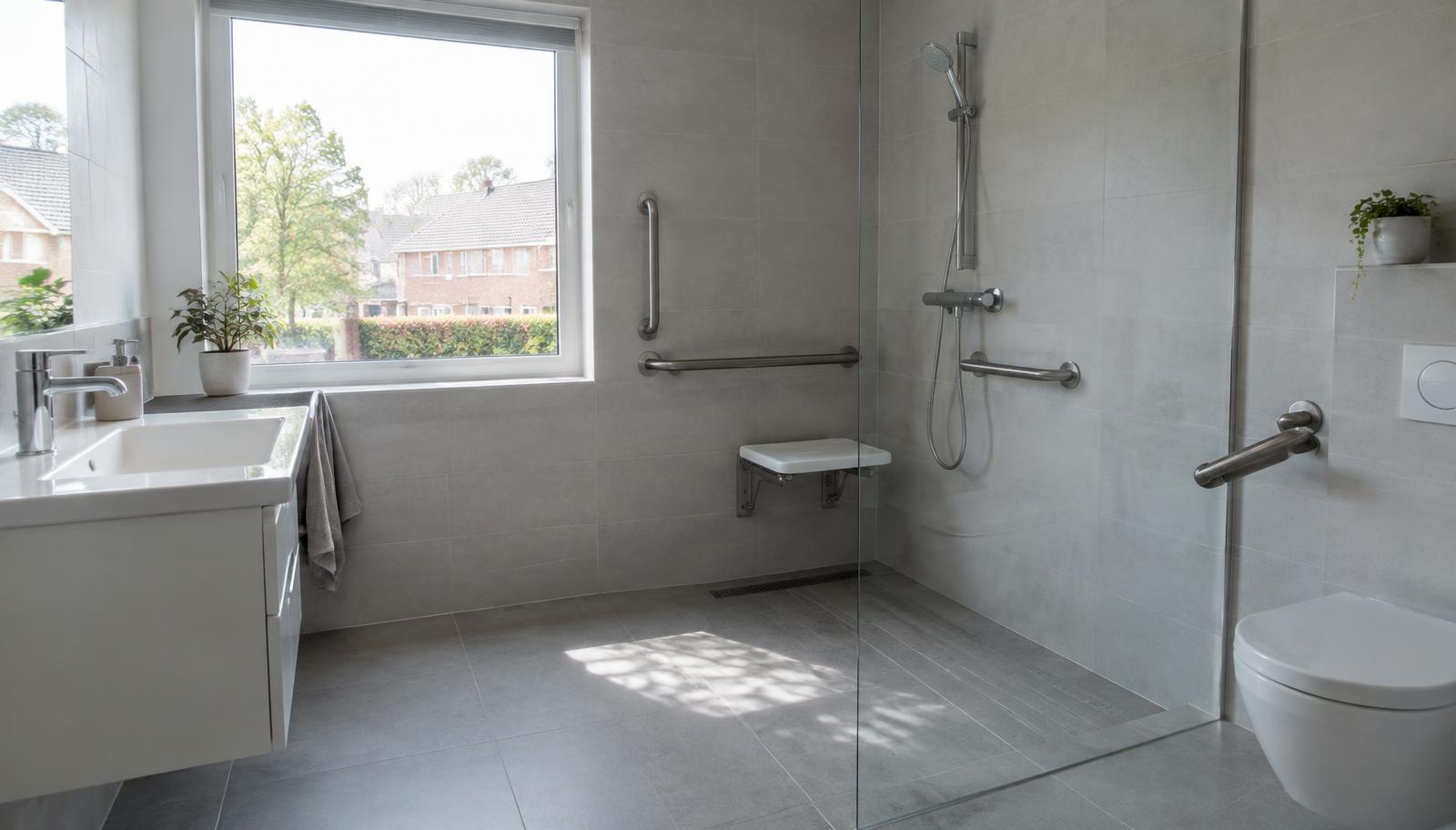 Na: dezelfde badkamer met een inloopdouche zonder drempel